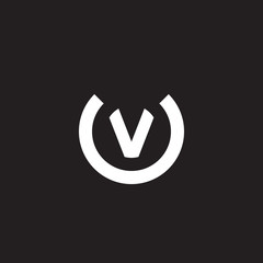 Initial lowercase letter logo uv, vu, v inside u, monogram rounded shape, white color on black background