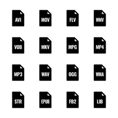 File type icons: Video, sound, and books &ndash; Bazza UL series