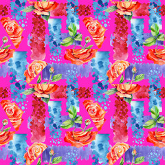 Wildflower rose flower pattern in a watercolor style. Full name of the plant: rose. Aquarelle wild flower for background, texture, wrapper pattern, frame or border.