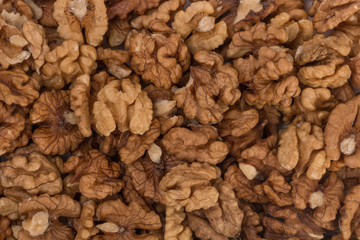 Closeup of big shelled walnuts pile