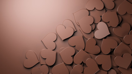 Milk chocolate hearts background. Women's Day theme. 3D Rendering.