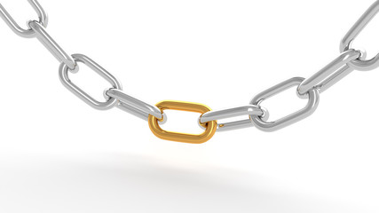 Leadership concept, gold and silver chains, on white background. 3D Rendering.