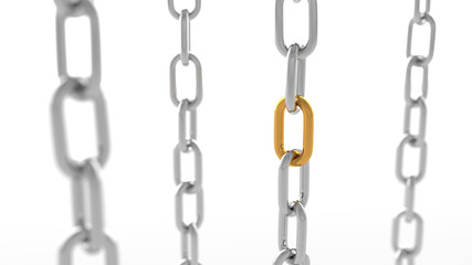Obraz premium Leadership concept, gold and silver chains, on white background. 3D Rendering.
