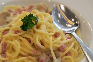 Spaghetti Carbonara with bacon and cheese