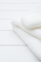 All White Spa and Bath Image - Towel and Soap
