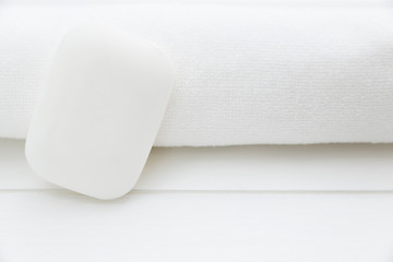 All White Spa and Bath Image - Towel and Soap