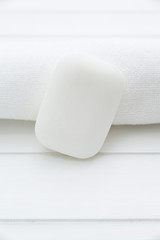All White Spa and Bath Image - Towel and Soap