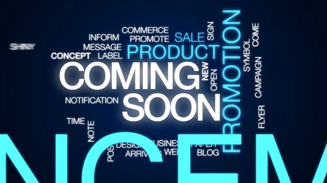 Coming soon animated word cloud, text design animation.
