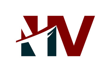 NV Red Negative Space Square Swoosh Letter Logo