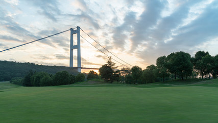 sunset view of cityscape along riverside,located in China.