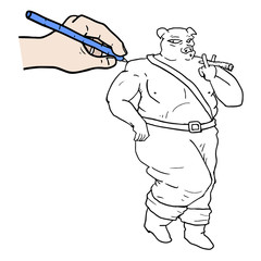 Hand drawing a funny pig smoking