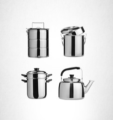 Kitchenware. Group of stainless steel kitchenware