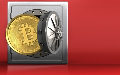 3d bitcoin over red