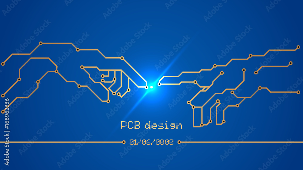 Poster design, development, and restoration of printed circuit boards. blue printed circuit board - pcb, co