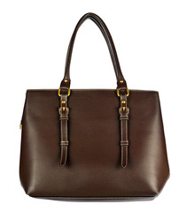Brown leather woman handbag on white background