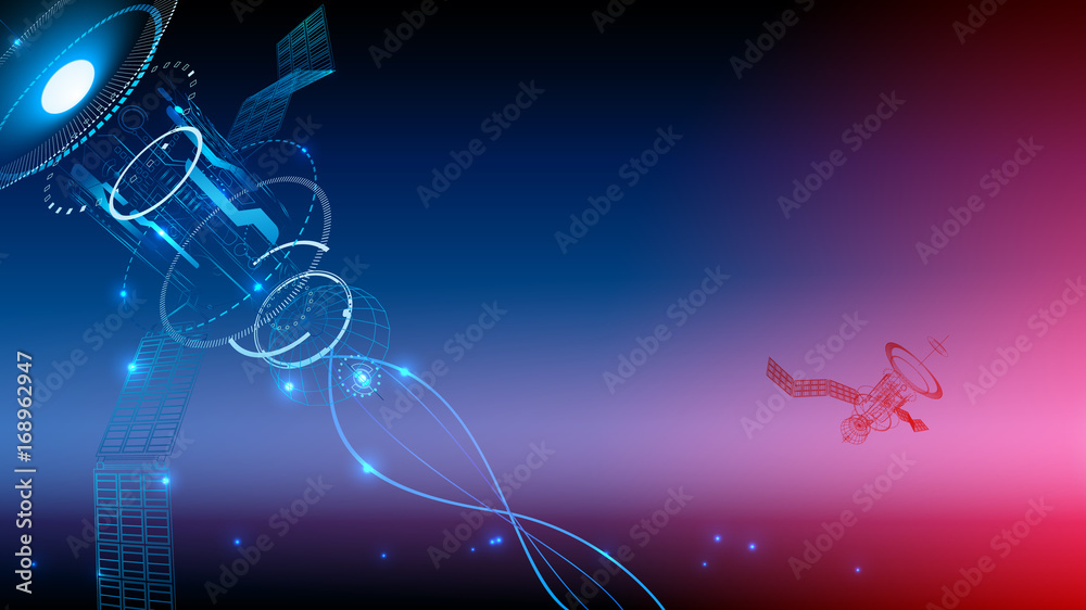 Aufkleber Communication technology. Wireframe background. The satellite transmits the signal from space to earth. technological abstraction. VECTOR
