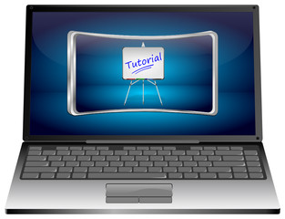Laptop Computer with Tutorial Button - 3D illustration