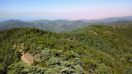  Mountain landscape. Island of cyprus Cedar Valley. The flight is high in the sky
