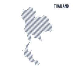 Vector abstract hatched map of Thailand with oblique lines isolated on a white background.