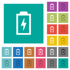 Battery with energy symbol square flat multi colored icons