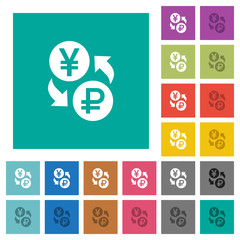 Yen Ruble money exchange square flat multi colored icons