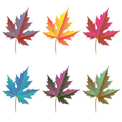 Obraz premium Collection of color autumn leaves. Autumn leaves set. Maple leaves. Collection of color autumn leaves for design, banner, background, ornament, and discount. Gradient autumn leaves.