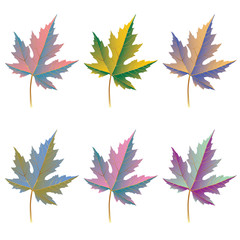 Obraz premium Collection of color autumn leaves. Autumn leaves set. Maple leaves. Collection of color autumn leaves for design, banner, background, ornament, and discount. Gradient autumn leaves.