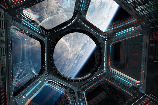 View of planet Earth from a space station window 3D rendering elements of this image furnished by NASA