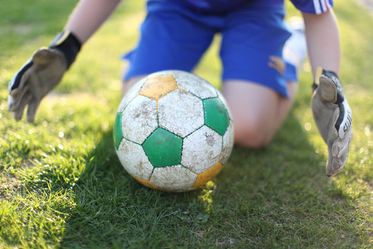 teenage boy, football, goalkeeper, grab, catch, grass, outdoor sports, children, kid, child