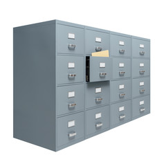 Filing cabinet with open drawer