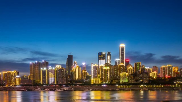 Time lapse of Modern metropolis skyline from day to night , Chongqing, China