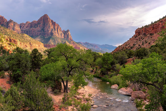 Zion National Park, Watchman mountain and the Virgin river, Utah