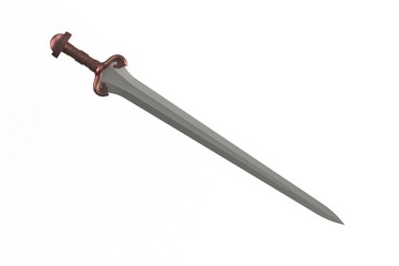 Sword displayed by diagonal, isolated on white background, 3D rendering