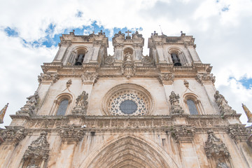 Alcobaça monastery, main facade, entry porch, in Portugal