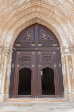 Alcobaça monastery, main facade, entry porch, in Portugal