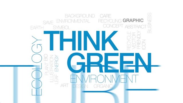 Think green animated word cloud, text design animation. Kinetic typography.