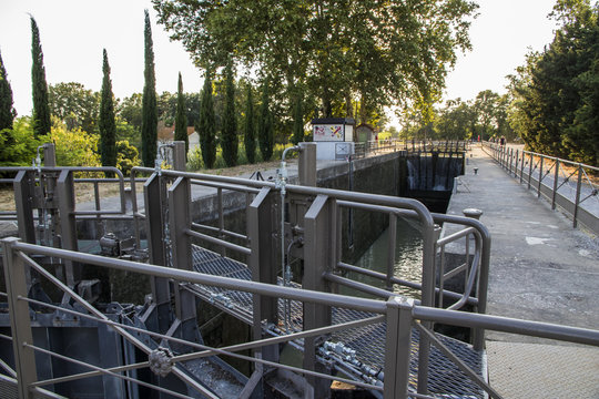 One of the locks in Beziers, France, that helps the Canal du Midi to cross over the river Orb. A world heritage site since 1996
