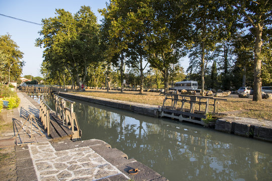 One of the locks in Beziers, France, that helps the Canal du Midi to cross over the river Orb. A world heritage site since 1996