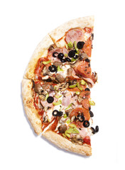 Half of pizza on white background