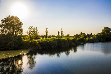 The river Orb at sunset in Beziers, Southern France