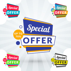 Set of sale banners. Shopping tags. Discount and promotional colorful origami stickers. Vector illustration