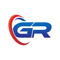modern dynamic vector initial letters logo gr with circle swoosh red blue