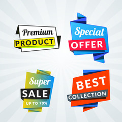 Set of sale banners and labels. Design elements for promotion. Vector illustration