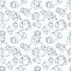 Seamless pattern of a sketch of an infant different pose of children 1