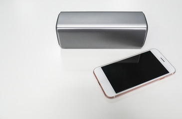 isolated bluetooth portable wireless speaker connected with smartphone for music listening