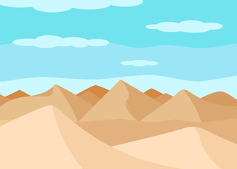 The desert landscape. Sand dunes. Flat design. Vector illustration.