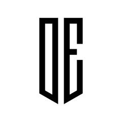 initial letters logo oe black monogram pentagon shield shape