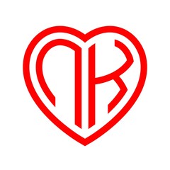 initial letters logo nk red monogram heart love shape