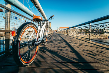 bicycle on the bridge cross the river