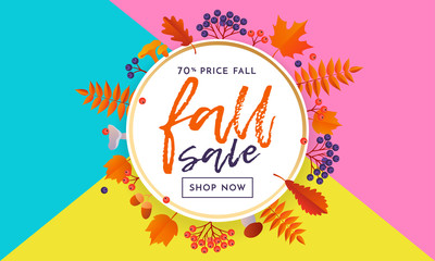 Autumn gold sale text poster for September shopping promo autumnal shop discount